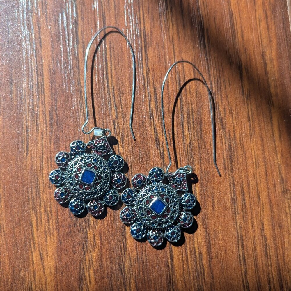 Silver Enameled Drop Earrings